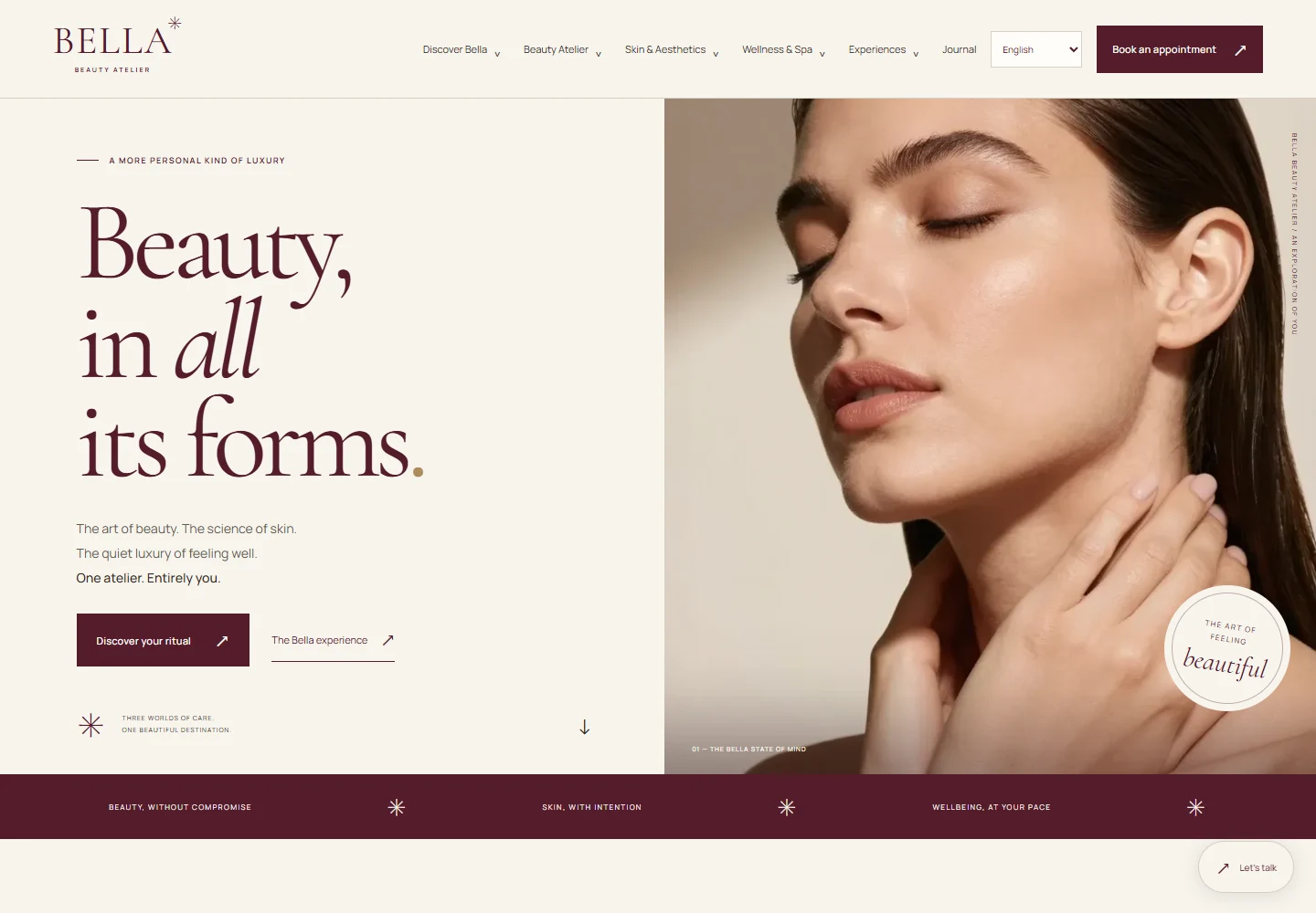 Bella Beauty Atelier public concept demo, desktop viewport